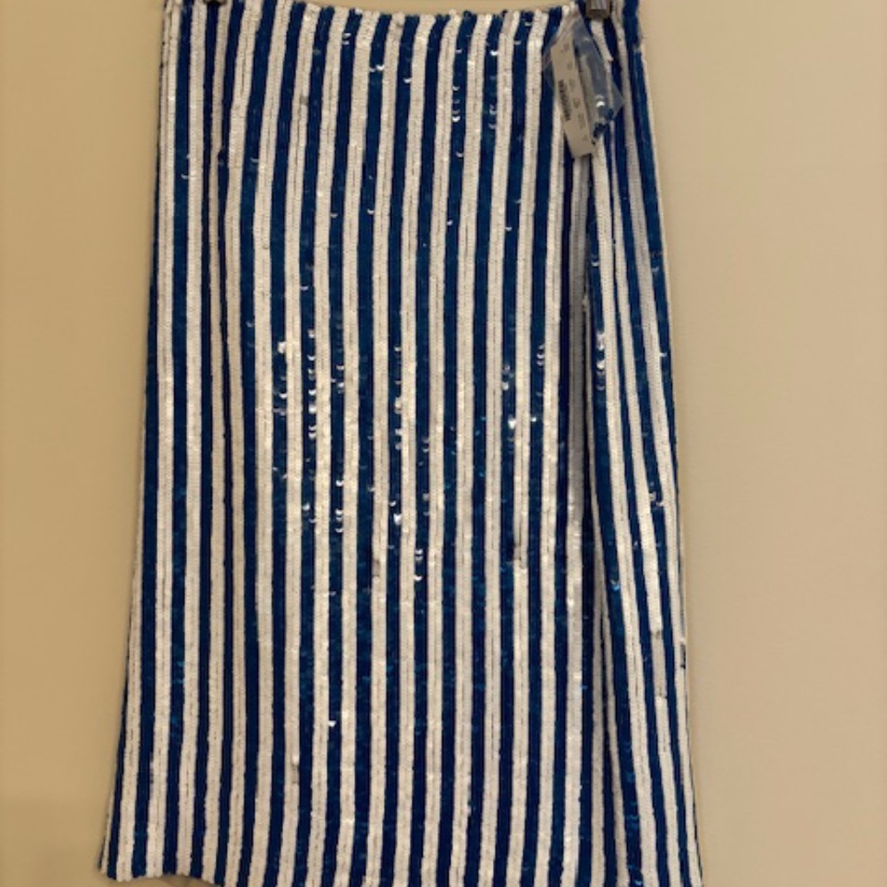 J Crew Collection Blue and White Stripe Pencil Skirt Size 2